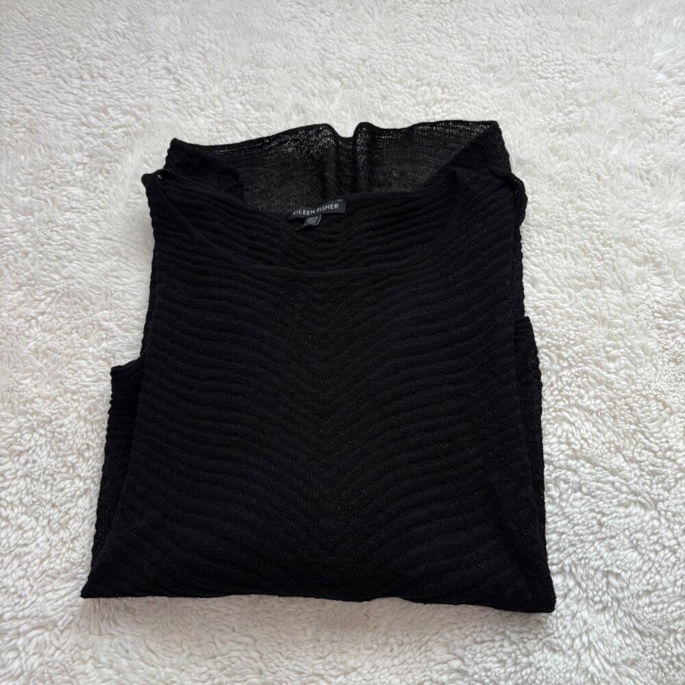 Eileen Fisher Women Hemp Sheer Black Lagenlook Long Sleeve Top L Business Career